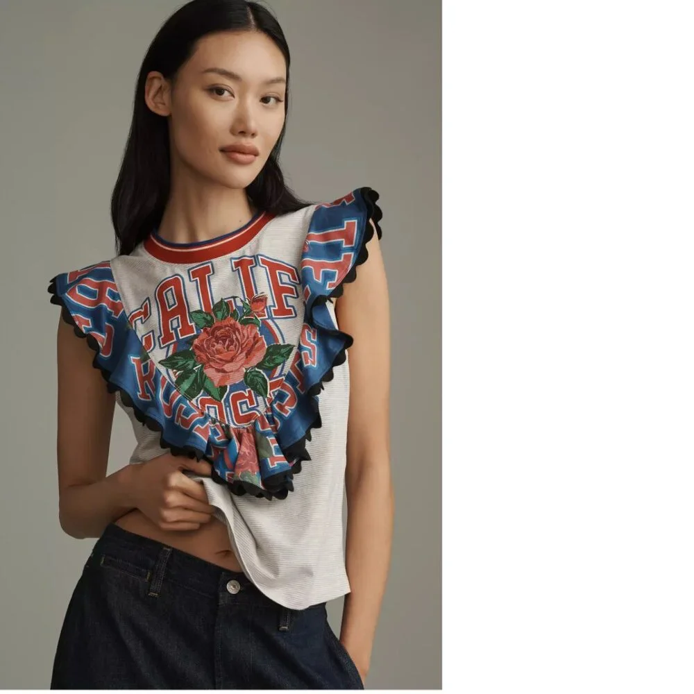anthropologie Maeve Reworked Sporty Tee top size S NEW with tag